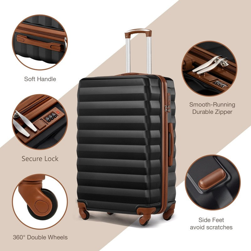 10 Piece Luggage Set Hardside Suitcase 28 24 20 Inch Backpack Black Brown3
