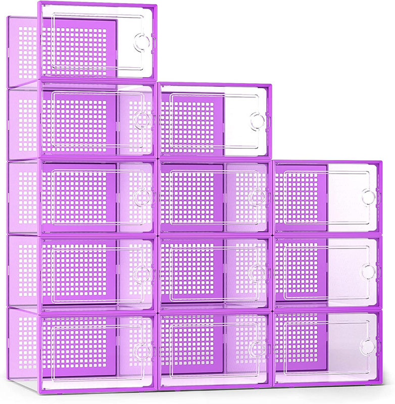 12 Pack X Large Clear Shoe Storage Boxes, Stackable Organizer Bins, Purple8