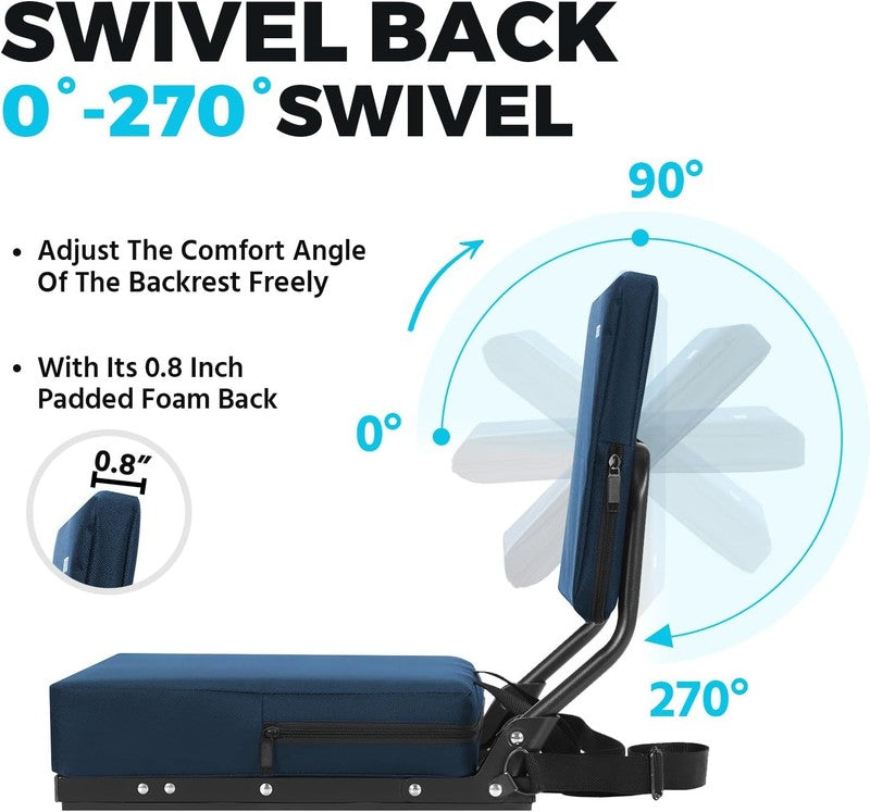 Bleacher Stadium Seat w/ Back Support Cushion Portable Strap Navy Blue3