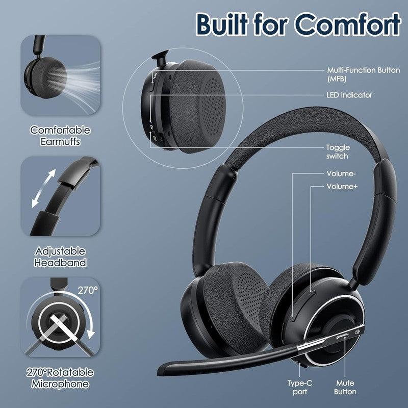 2025 Wireless Bluetooth Headset w/ Noise Cancel Mic USB Dongle Charging Base3