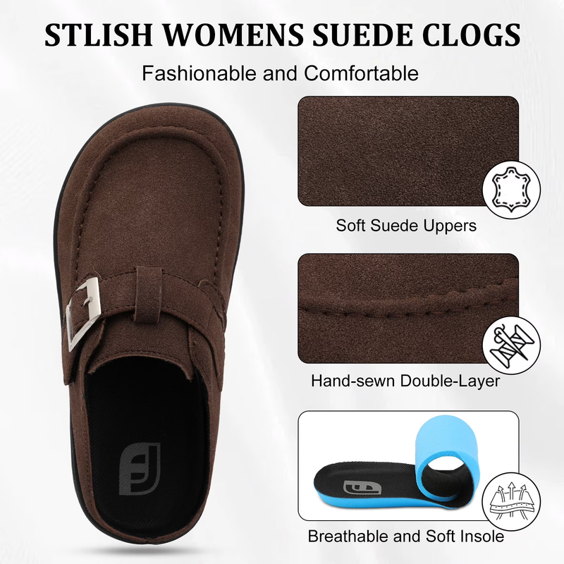 Comfort Women's Wide Suede Clogs Slip On Mules with Buckle4