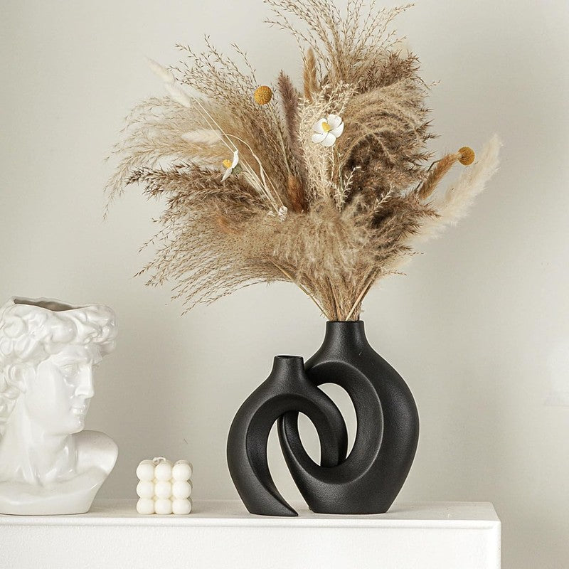 Snuggle Hollow Modern Ceramic Vase Set of 2, Mid Century Nordic Aesthetic Decora3