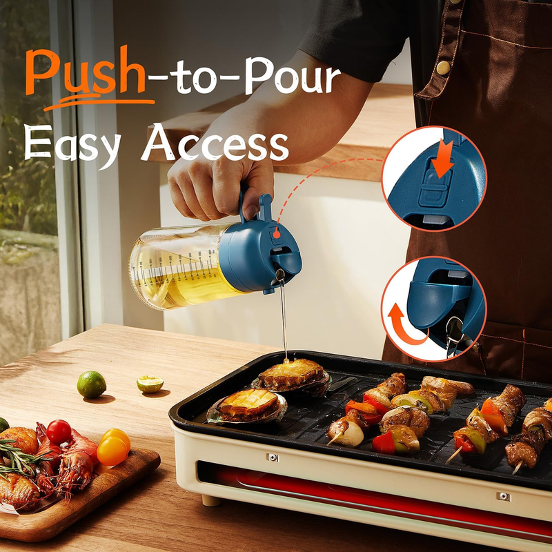 16oz Glass Olive Oil Sprayer 2 in 1 Dispenser Bottle Air Fryer BBQ Navy3