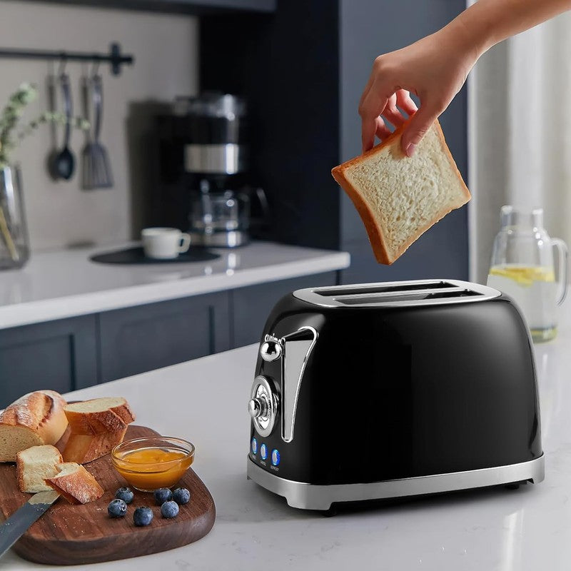 Retro 2 Slice Toaster Black - Wide Slots, 6 Settings, Bagel, Cancel, Defrost1
