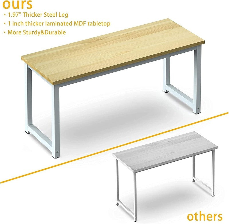 63'' Modern Computer Desk Large Office Writing Desk Home Office White Metal7