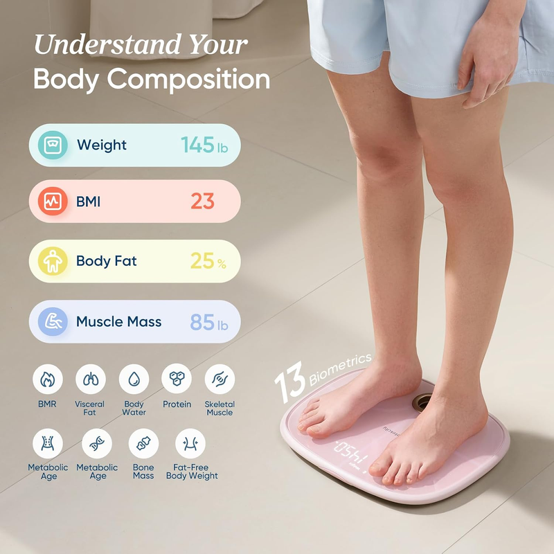 Smart Body Weight Scale BMI Body Fat Muscle Bluetooth 13 Metrics Pink1
