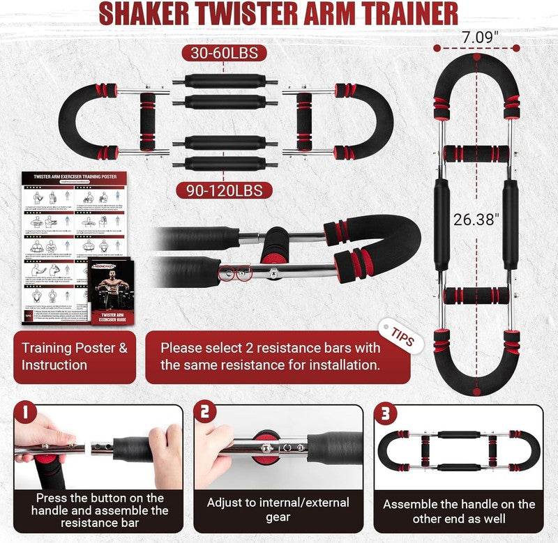 Twister Arm Trainer, 30 160 Lbs Adjustable Twister Arm Chest Exerciser with 2/44