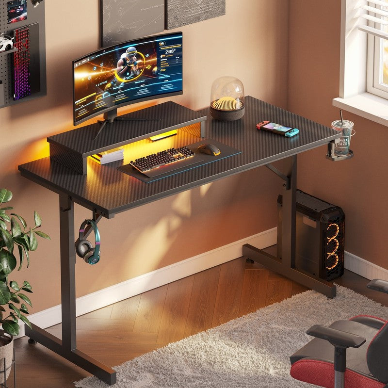 42" PC Gaming Desk w/ LED Lights, Monitor Stand, Headphone Hook Black7