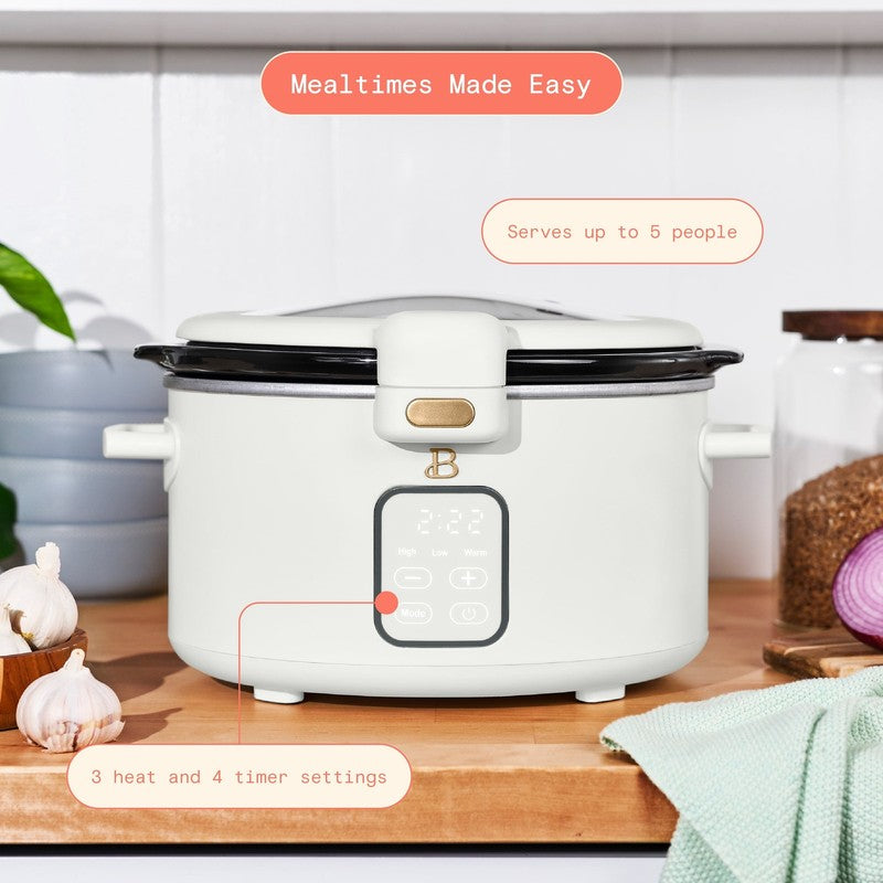 4 Qt Digital Slow Cooker with Hinged Locking Lid, White Icing by Drew Barrymore1