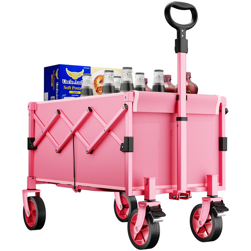 330LBS Foldable Wagon Cart w/ Brake Wheels, Heavy Duty, Black, 1Yr Warranty8