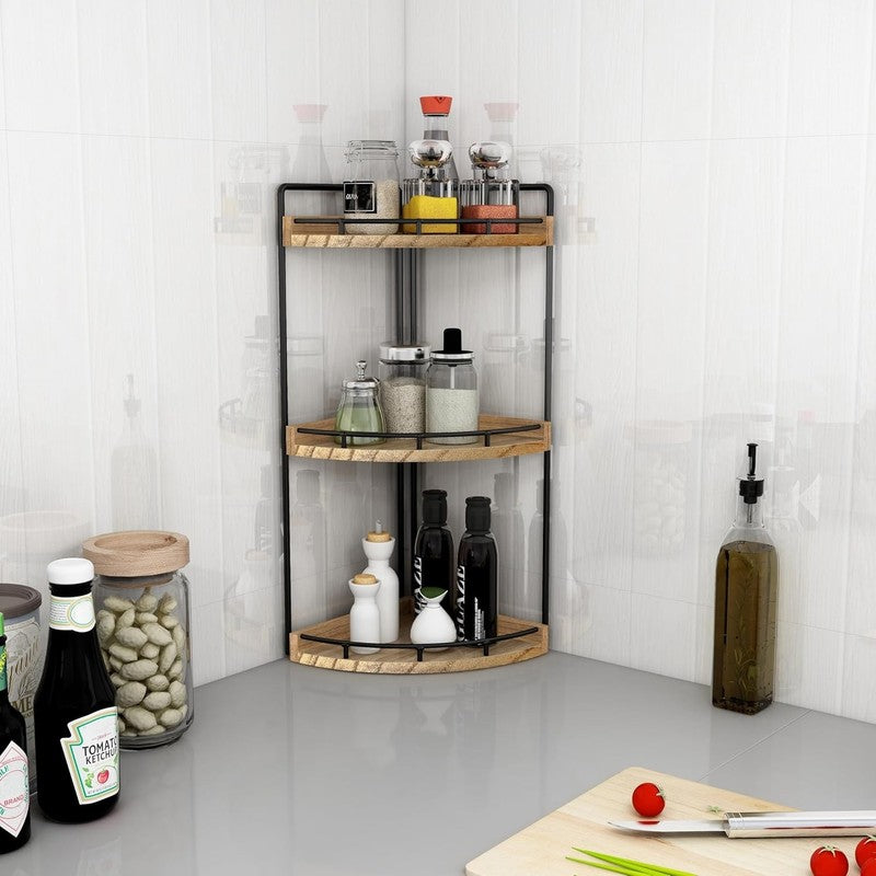 3-Tier Corner Bathroom Organizer Countertop for Storage,Vanity Tray,Wood Counter4