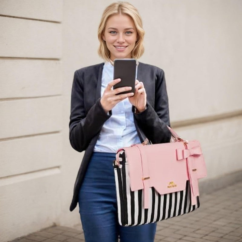Laptop Tote Bag, 15.6 Inch PU Leather Crossbody Shoulder Handbag for Women, Pink7