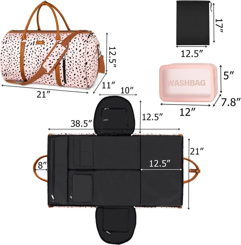 2in1 Garment Duffle Bag Pink Leopard w/ Toiletry Hanging Suit Travel Carry4