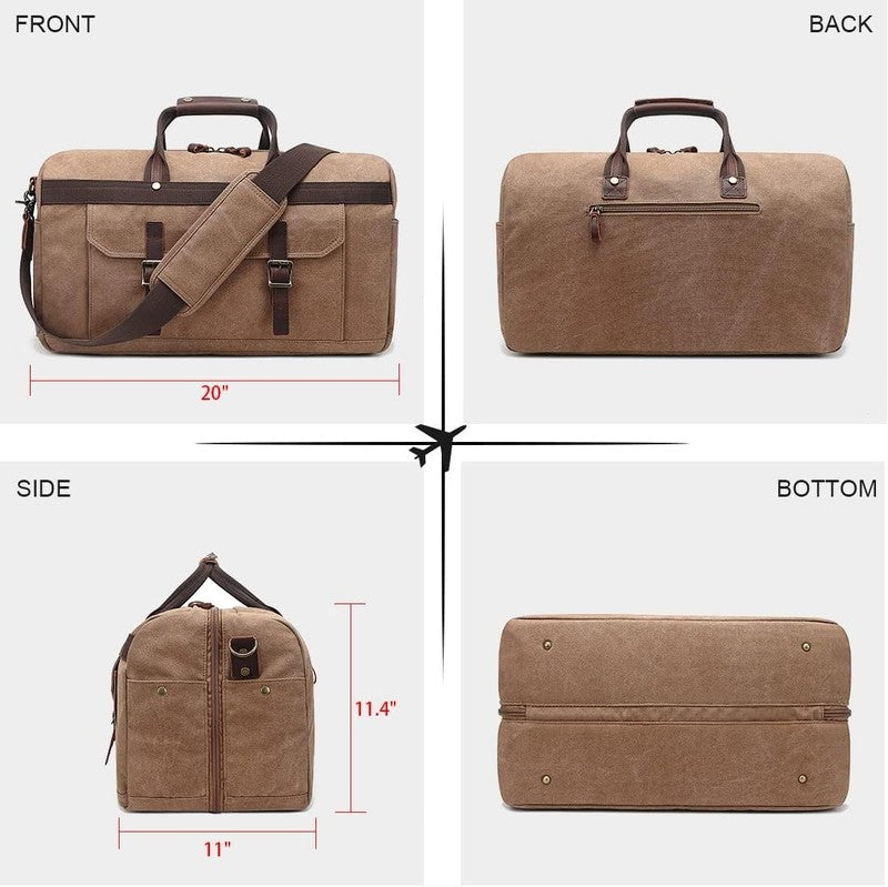 Waterproof Leather Canvas Duffle Bag Overnight Weekender Travel Bag Men Women5
