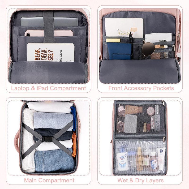 Travel Backpack Women Airline Personal Item Laptop Bag Waterproof Pink6