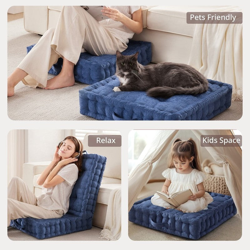 Large Tufted Floor Pillow 24"x24" Chenille Meditation Cushion Navy4