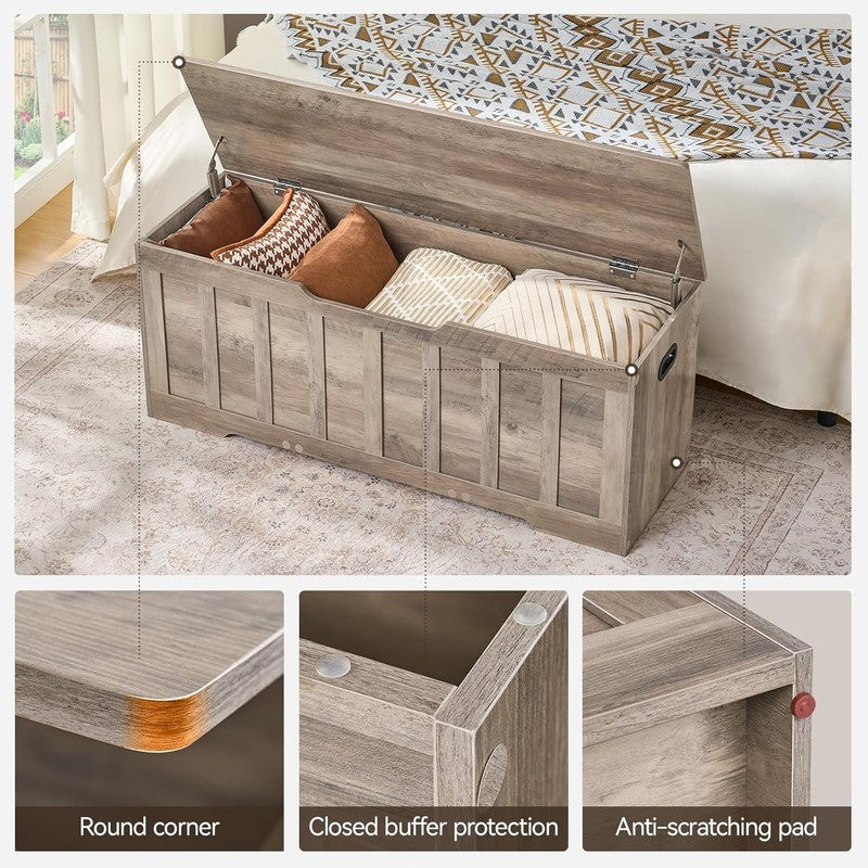 47.2'' Wooden Storage Chest Trunk Flip Top Bench Shoe Storage Greige5