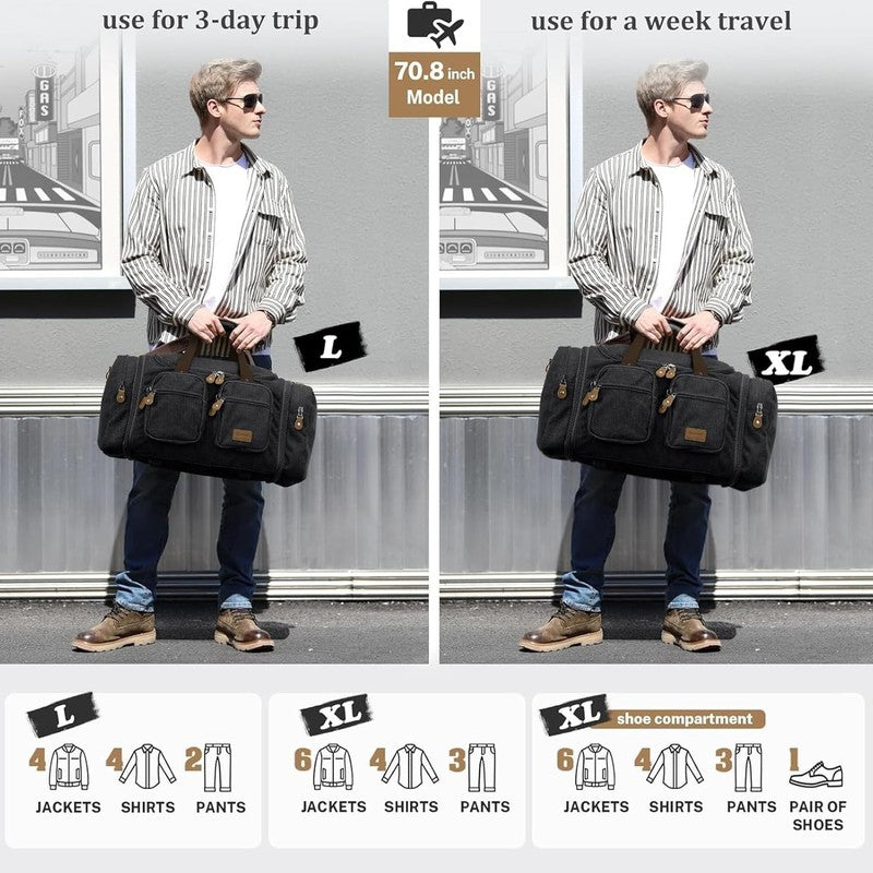 Expandable 60L Canvas Duffle Bag Dark Grey Travel Gym Weekender Carry On7