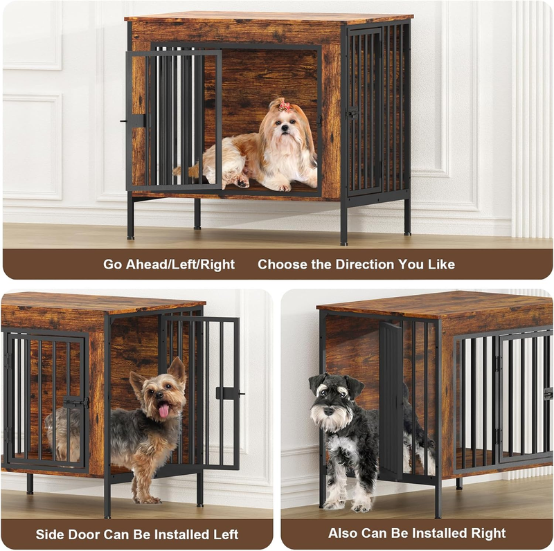 Dog Crate Furniture 28.15" Indoor TV Stand Single/Double Small Dogs Brown2