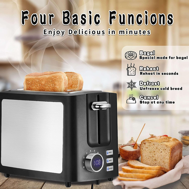 2 Slice Wide Slot Toaster - Smart LCD Timer, Bagel, Defrost, Cancel, Reheat4