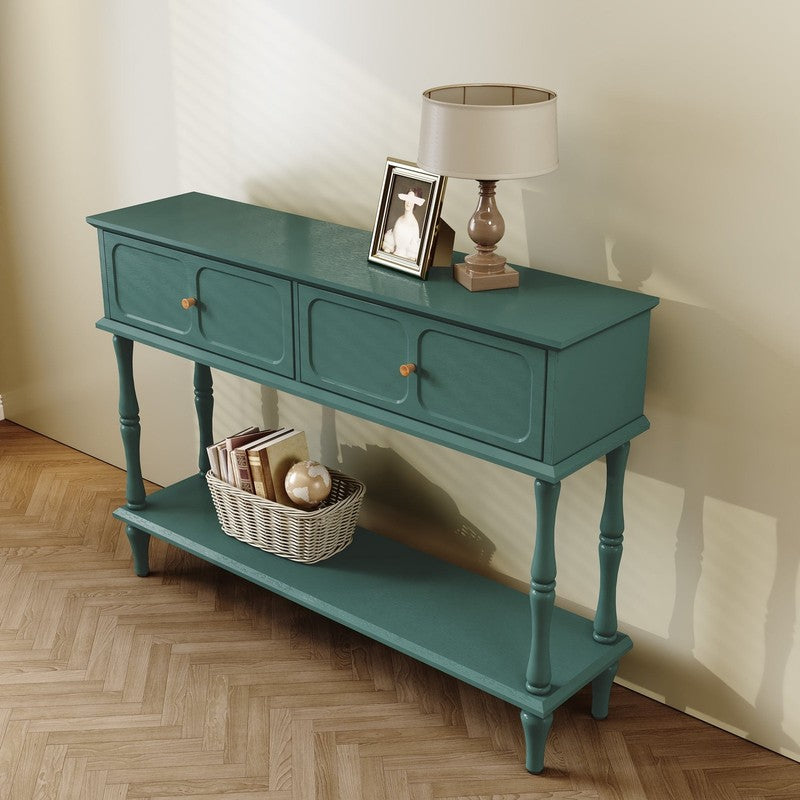 42” Mid Century Console Table Entryway w/ Storage Shelf Aged Green2