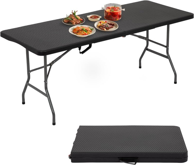 6Ft Folding Tables,Plastic Resin Table with Collapsible Alloy Steel Frame,Plasti1