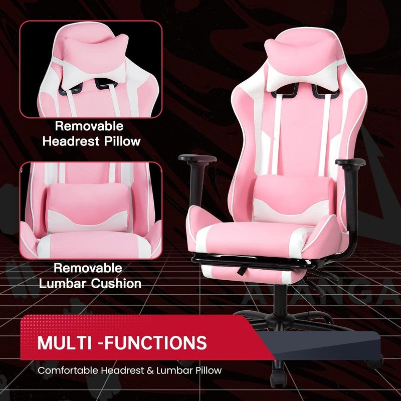 Pink Ergonomic Gaming Chair with Lumbar Support and Footrest for Office Use5