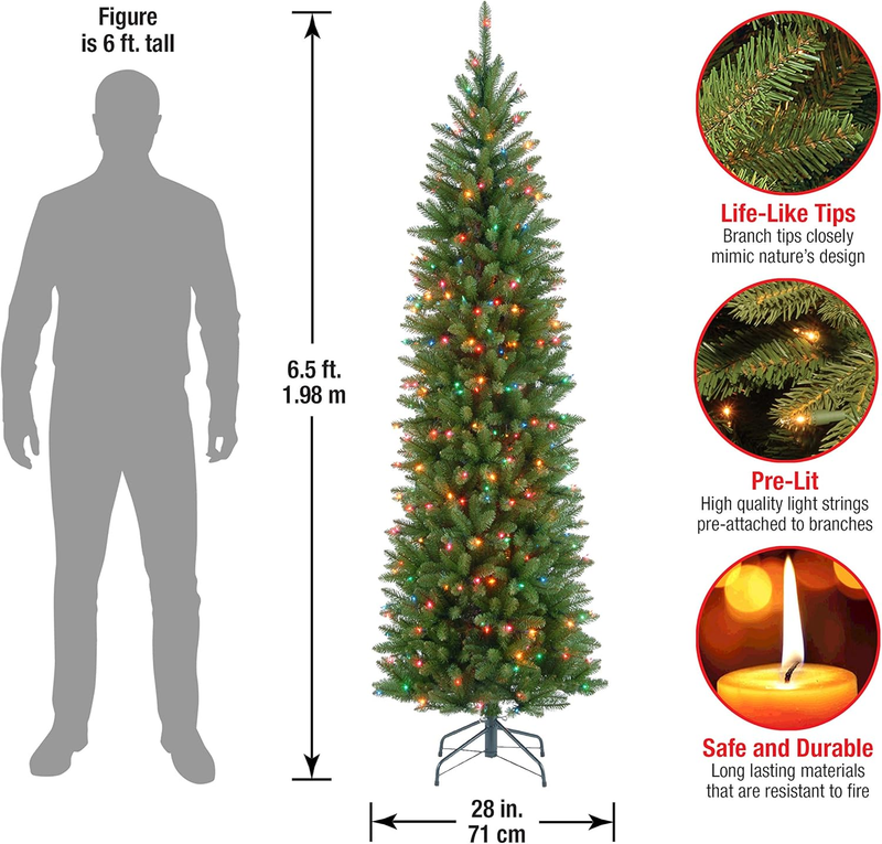 6.5ft Pre Lit Kingswood Fir Slim Artificial Christmas Tree 250 Multicolor Lights4