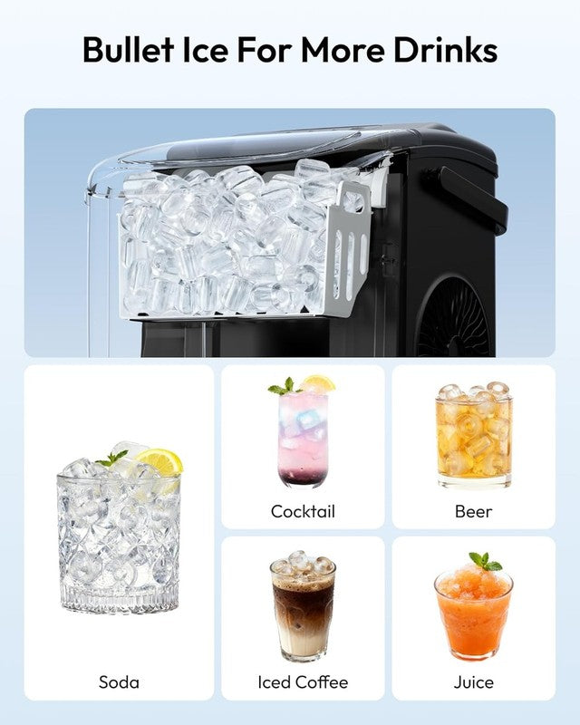 Countertop Ice Maker Machine with Handle, 26Lbs in 24Hrs, 9 Ice Cubes Ready in 64