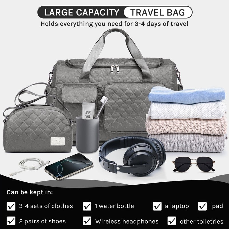 2-Piece Expandable Foldable Duffle Bag Set with Wet Pocket and Shoe Compartment,6