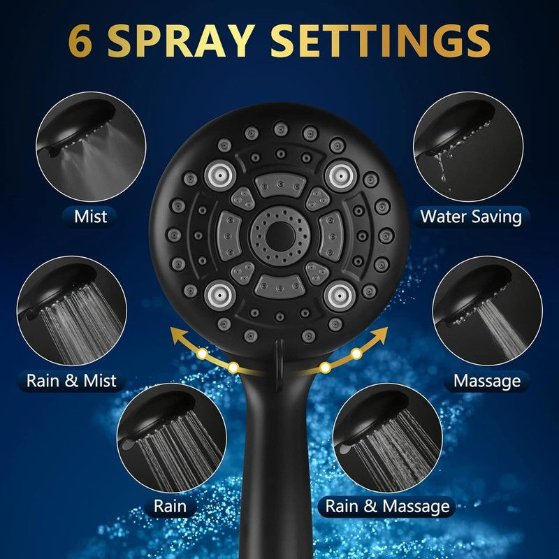 6-Mode High Pressure 5" Handheld Shower Head Set w/ 60" Stainless Hose Black1