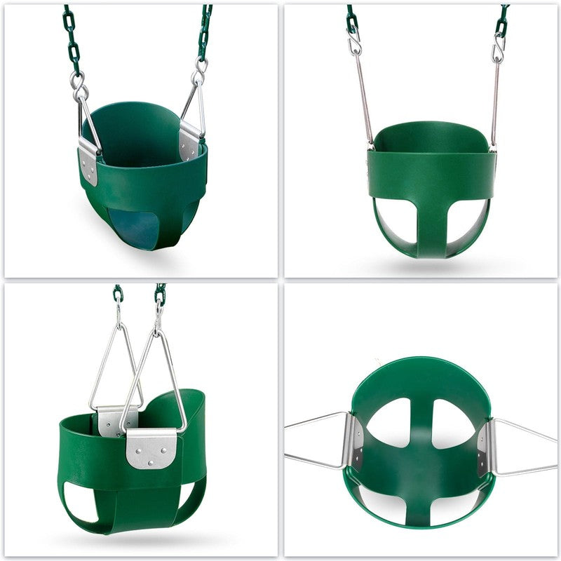 Toddler High Back Bucket Swing Seat w/ Coated Chains & Carabiners, Green5