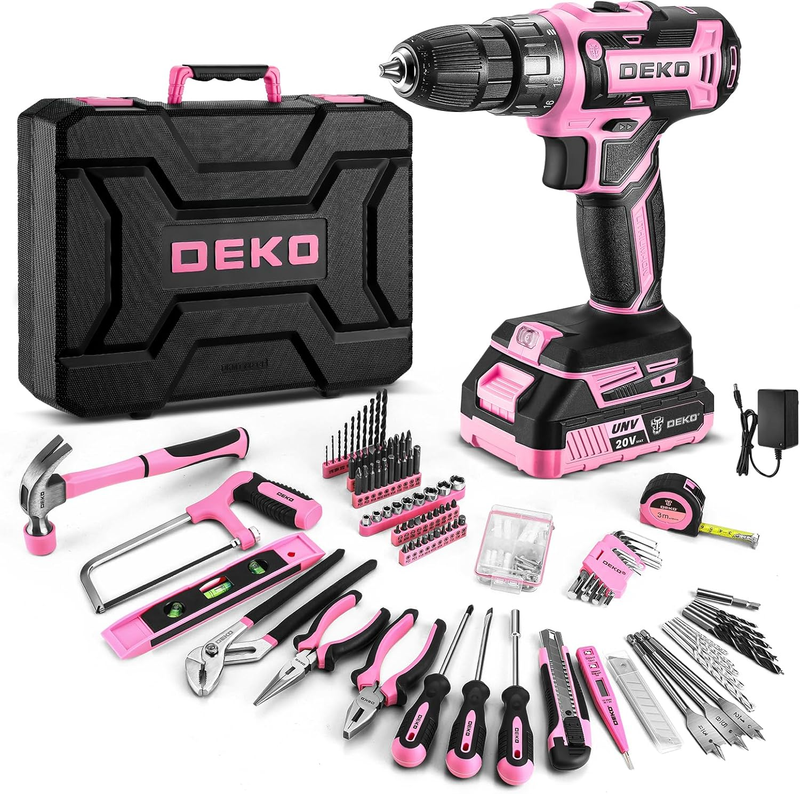 20V Cordless Drill Tool Kit Pink Electric Drill Driver w Battery & Toolbox8