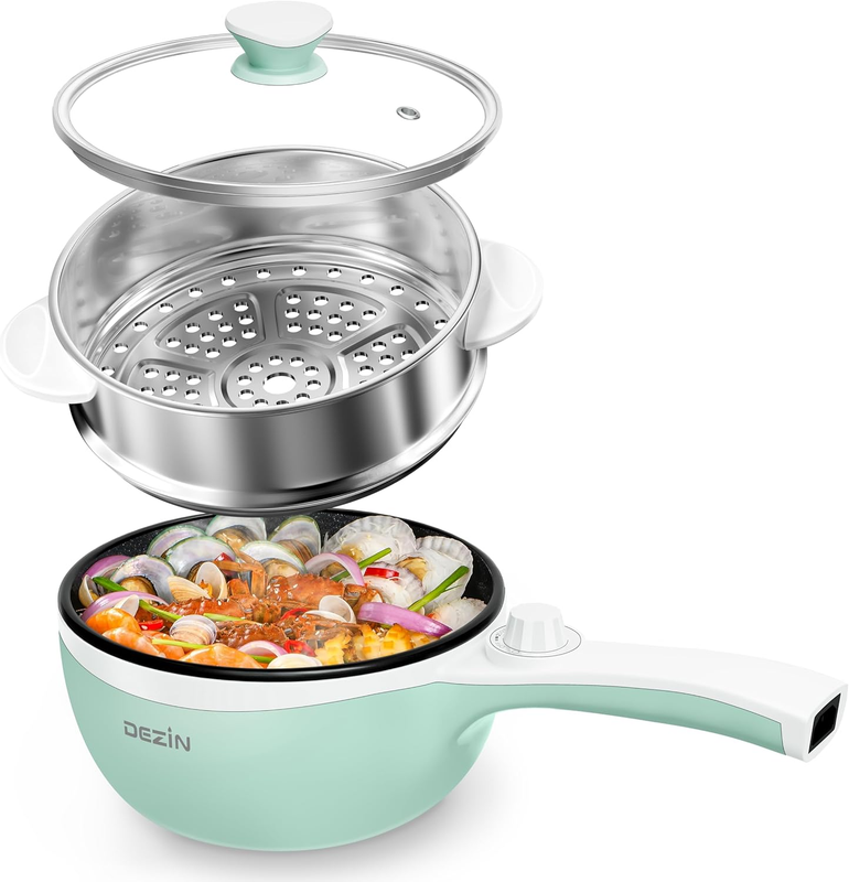 Electric Hot Pot Steamer 1.5L Non Stick Sauté Mini Cooker Temp Control Noodles9