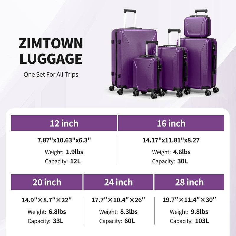 5 Piece Luggage Set with 8 Packing Cubes, Hard Shell Suitcase Set with Spinner W1