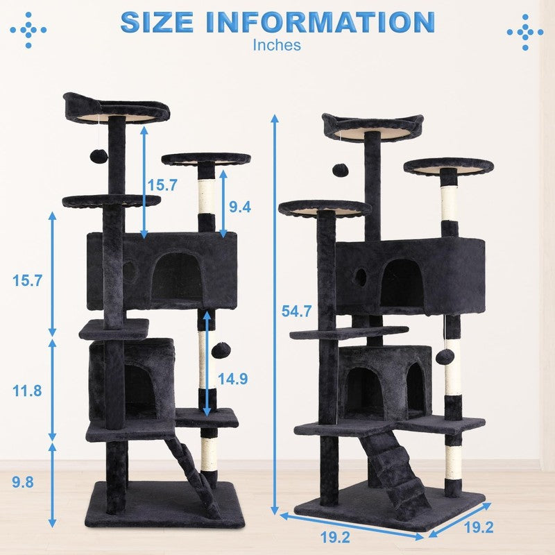 54" Cat Tree Tower   Multi Level Scratching Post & Cozy Condo for Indoor Cats6