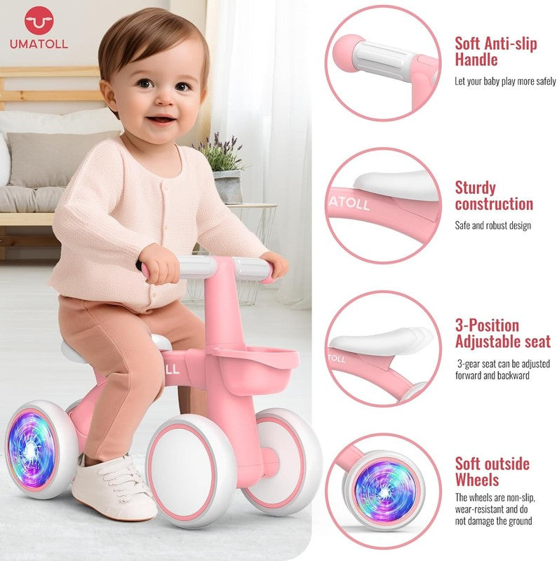 Baby Balance Bike with Lights, Adjustable Seat, Gift for Girls 12 24M (Pink)1