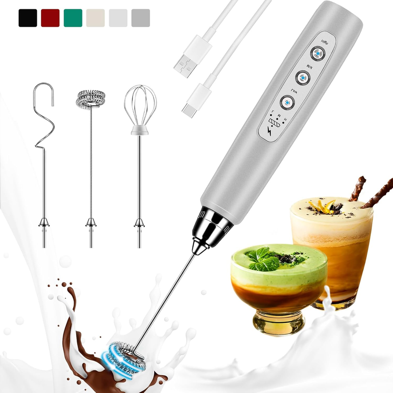 Milk Frother Handheld Rechargeable, Frother Wand Drink Mixer Electric Whisk for 8