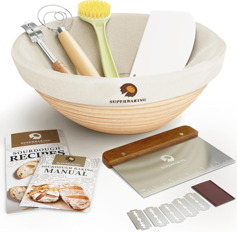 9" Banneton Bread Proofing Basket   Sourdough Starter & Baking Supplies Kit8