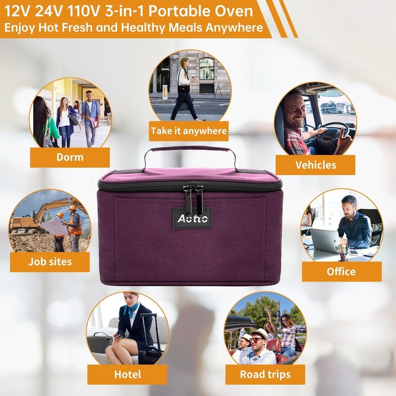 Portable Electric Lunch Box Oven Food Warmer 3 in 1 12V 24V 110V Deep Purple6