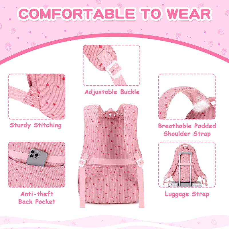 Corduroy Kawaii Ita Backpack School Bookbag Pink Strawberry3