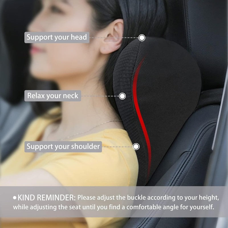 Memory Foam Car Neck Pillow with Adjustable Strap & Breathable Cover – Black1