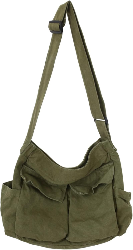 Canvas Messenger Bag Large Hobo Bag Crossbody Shoulder Bag Tote Bag with Pocket 10