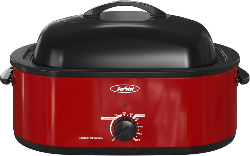 20Qt Electric Roaster Oven Stainless Steel Red Removable Pan & Rack11