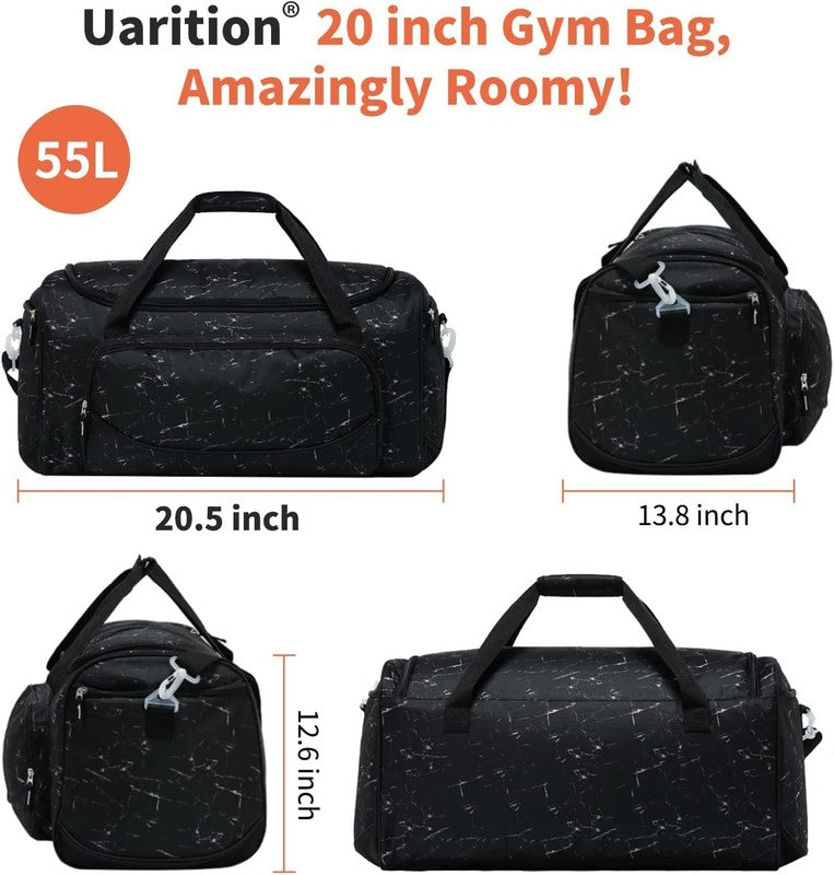 55L Heavy Duty Gym Duffle Bag for Men Gray Durable Travel Sports Black Marble4