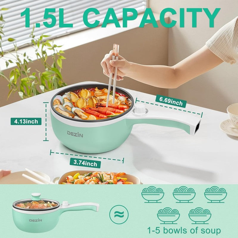 Electric Hot Pot Steamer 1.5L Non Stick Sauté Mini Cooker Temp Control Noodles1