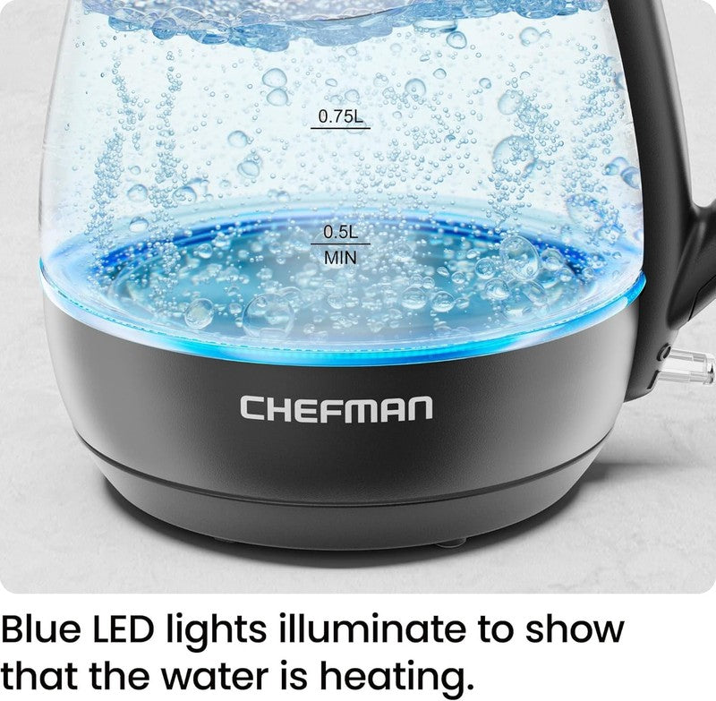 1L Electric Glass Kettle W/ LED Indicator Light, Automatic Shutoff   Black6