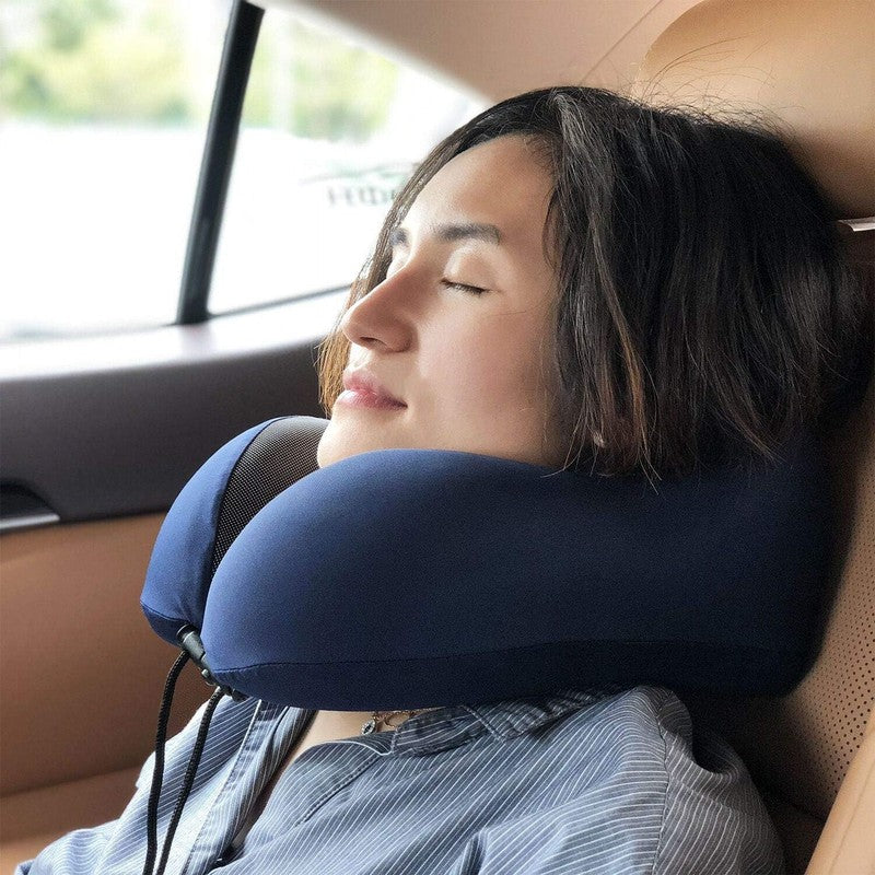 Memory Foam Travel Neck Pillow Kit w/ Eye Mask, Earplugs, Bag – Blue5