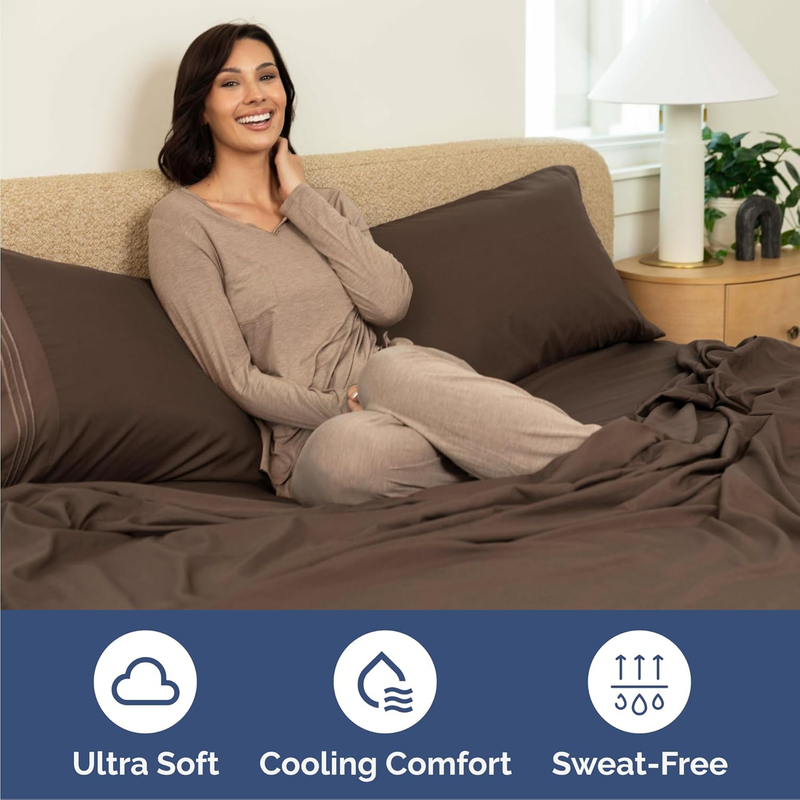 Queen 4 Piece Sheet Set Cooling Hotel Luxury Deep Pocket Brown3
