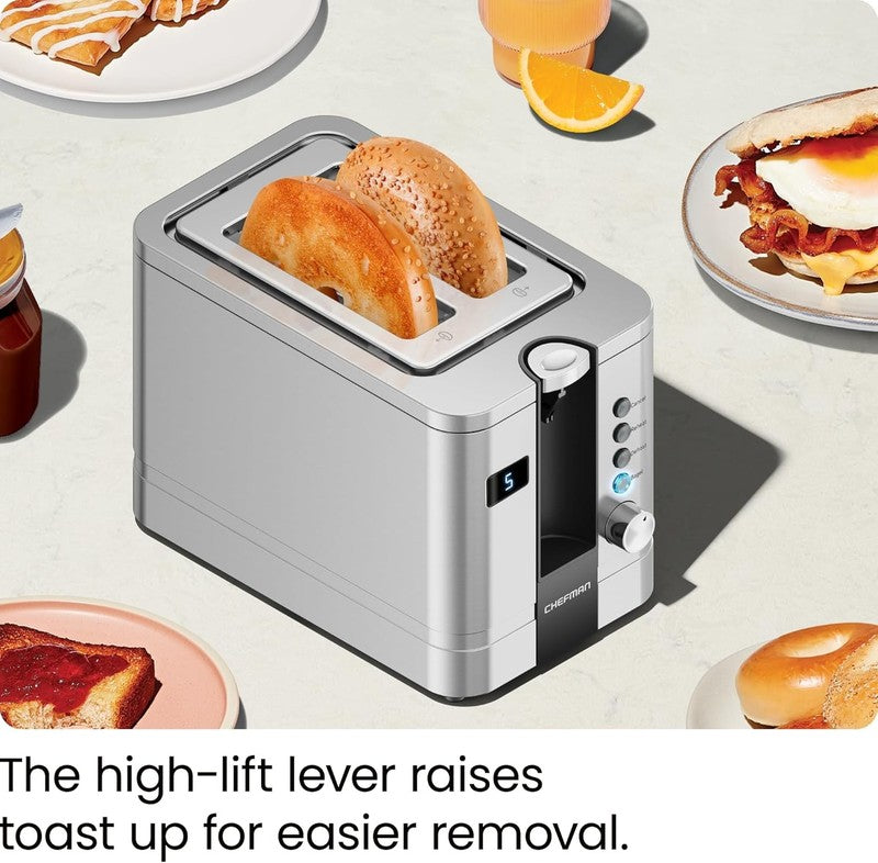 2-Slice Digital Stainless Steel Toaster - Wide Slots, Bagel, Defrost, Reheat4